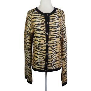 Vintage 90s Mendocino Tiger Stripe Angora Wool Cardigan Sweater M